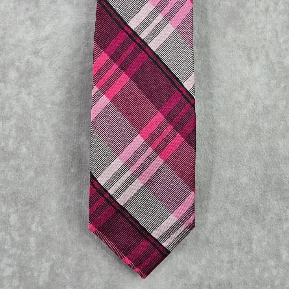 J.Ferrar Pink‎ Plaid Stripe Tartan Geometric 100% Polyester Men's Neck Tie NWOT
